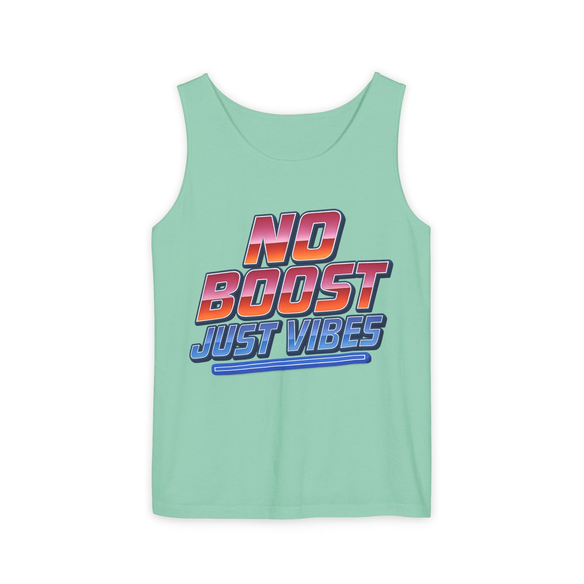 "No Boost, Just Vibes" - Vibrant Unisex Tank Top - Summer Apparel, Casual Wear, Pool Party, Beach Day, Gift for Friends