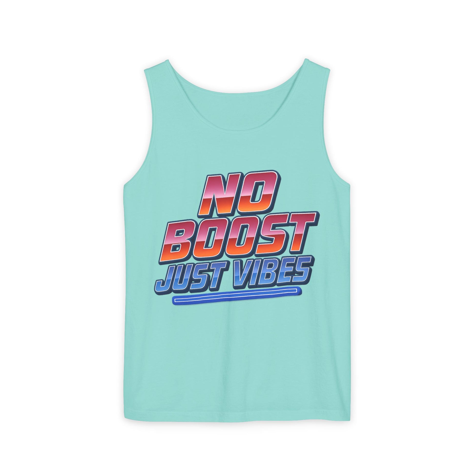 "No Boost, Just Vibes" - Vibrant Unisex Tank Top - Summer Apparel, Casual Wear, Pool Party, Beach Day, Gift for Friends