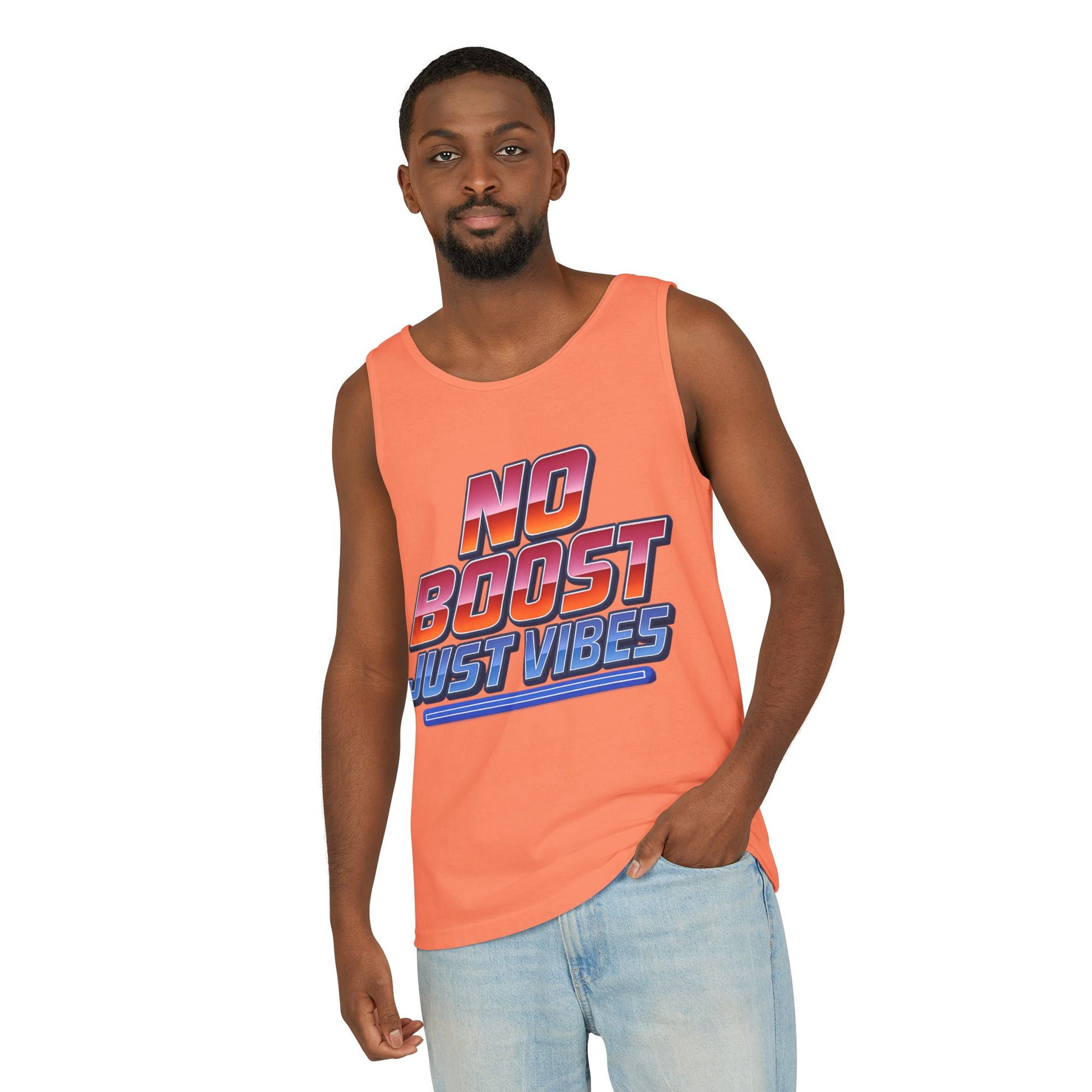 "No Boost, Just Vibes" - Vibrant Unisex Tank Top - Summer Apparel, Casual Wear, Pool Party, Beach Day, Gift for Friends
