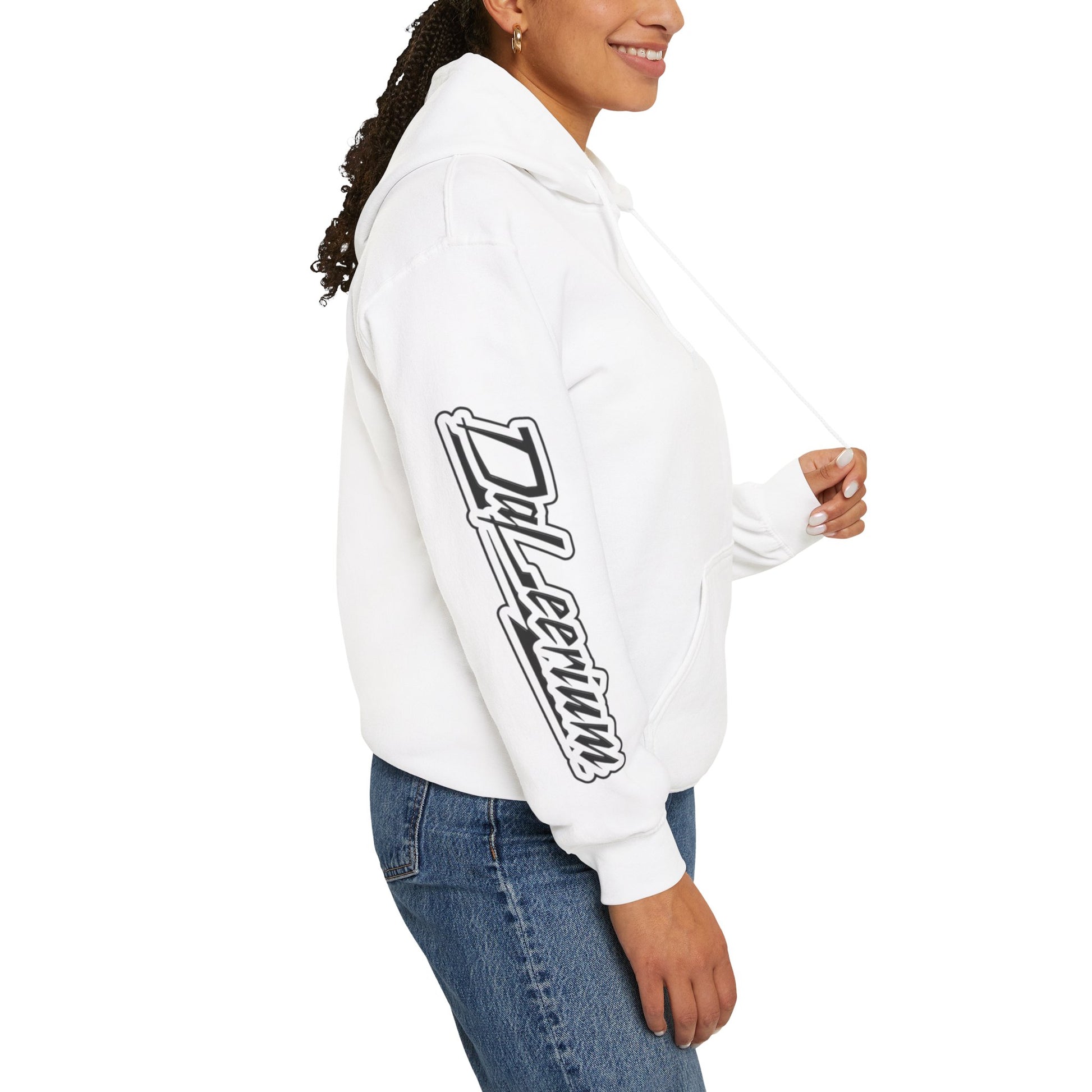 DaLeerium - Logo and Lettering Sleeve - Hoodie, Unisex Sweatshirt, Casual Streetwear, Perfect for Gifts, Everyday Wear, Artistic Apparel