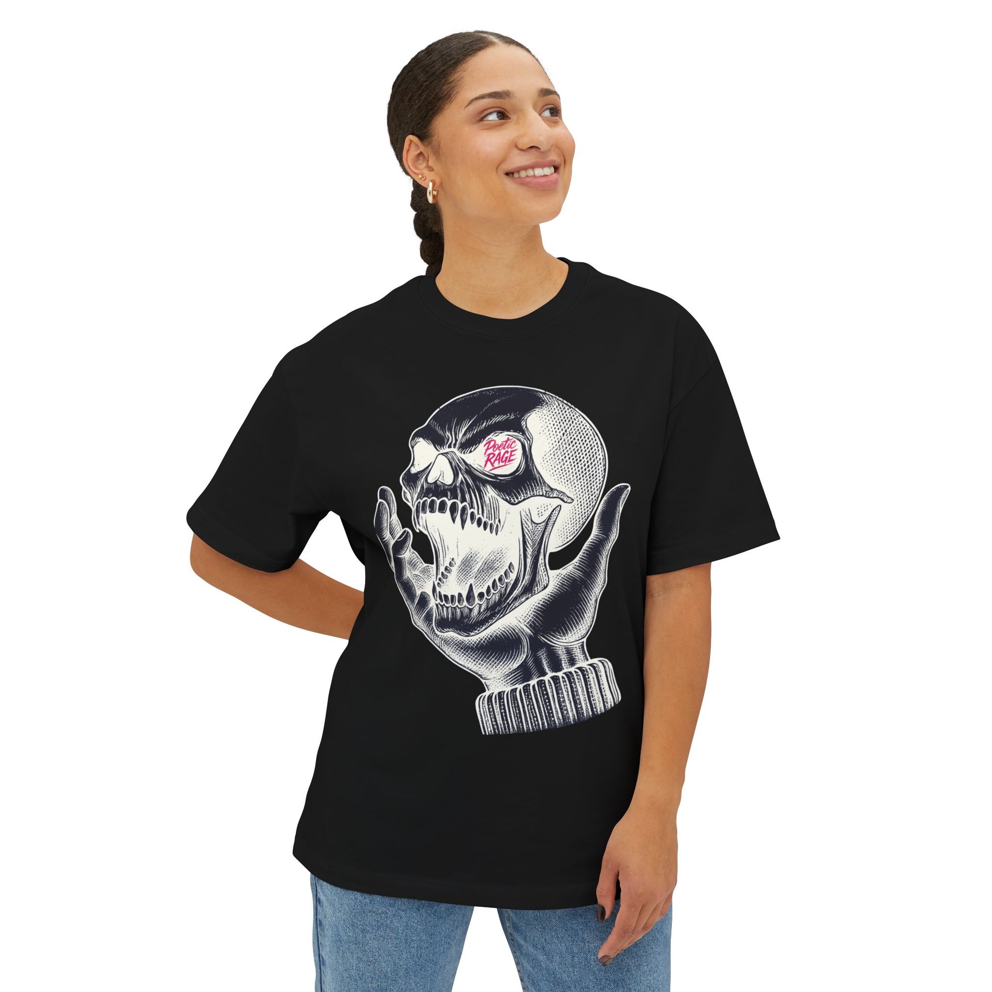 Leeric Series - Poetic Rage Inverted - Unisex Skull Graphic Oversized Tee, Casual Streetwear, Halloween T-Shirt, Unique Art Top, Gift for Him/Her