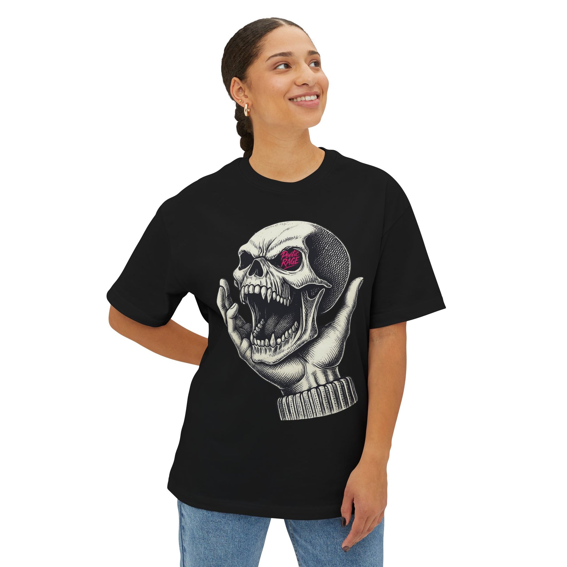 Leeric Series - Poetic Rage - Unisex Skull Graphic Oversized Tee, Casual Streetwear, Halloween T-Shirt, Unique Art Top, Gift for Him/Her